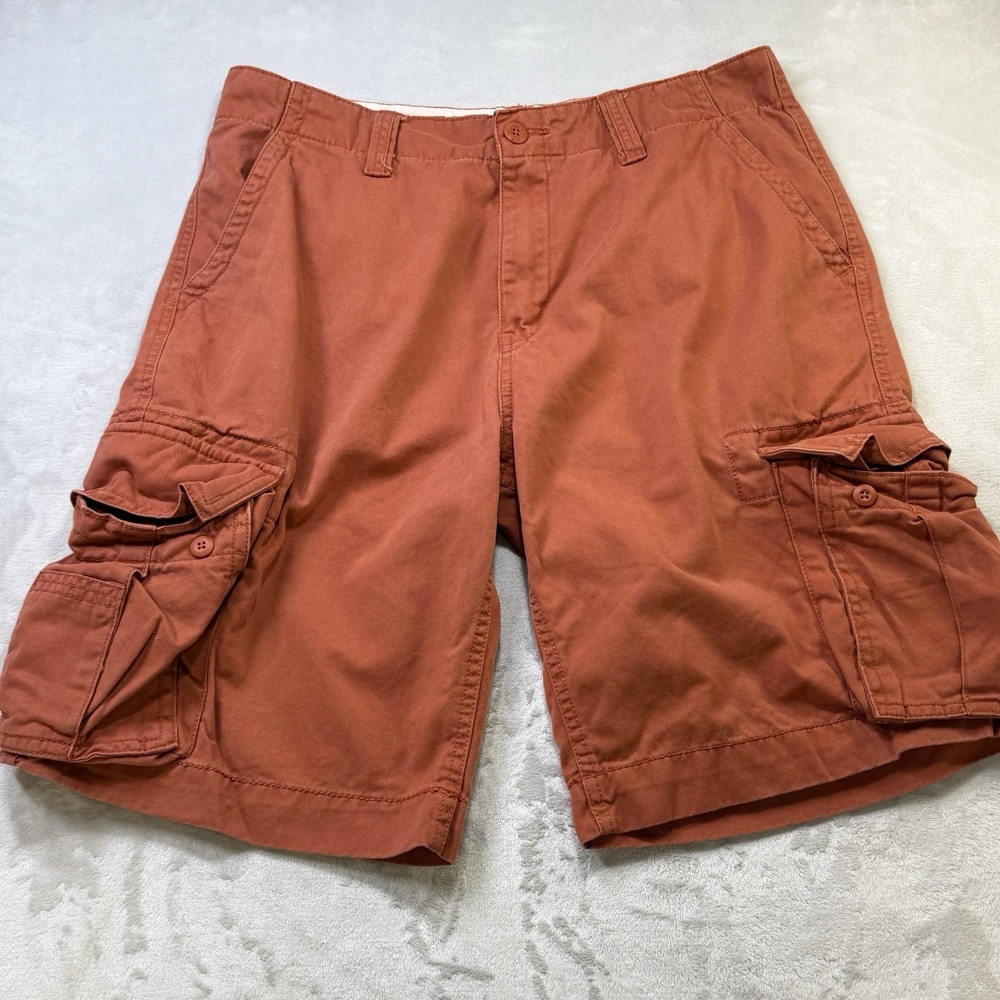 Y2K Old Navy Cargo Shorts Men's Size 34 Orange Cotton Utility Casual Baggy Skate